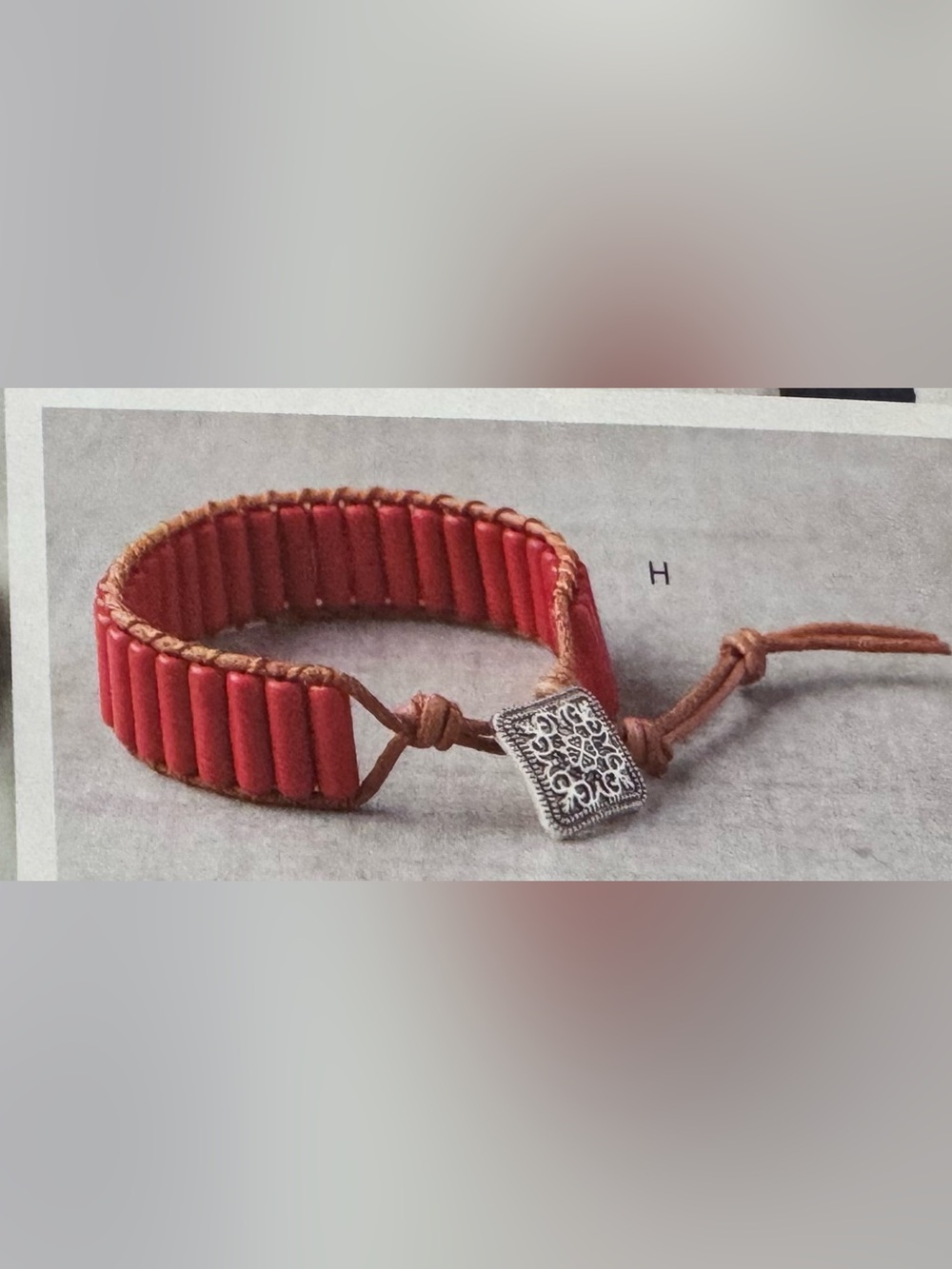 Plunder Red Beaded Cord Wrap Bracelet with Decorative silver square closure